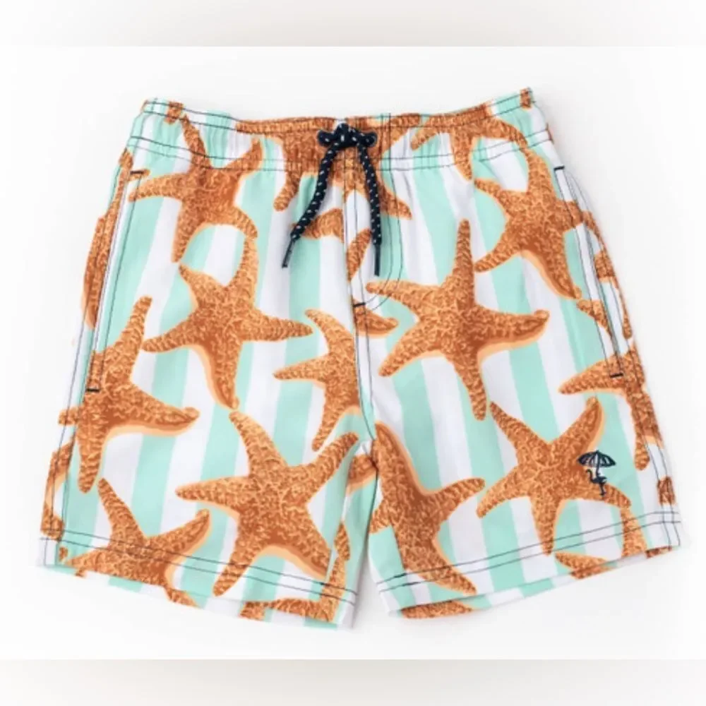 shade critters Kids Starfish Stripe Boys 4 Way Stretch Swim Trunks